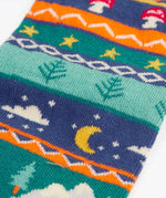 Frugi GOTS organic knitted footless leggings showing close up of festive fair isle design on the leg