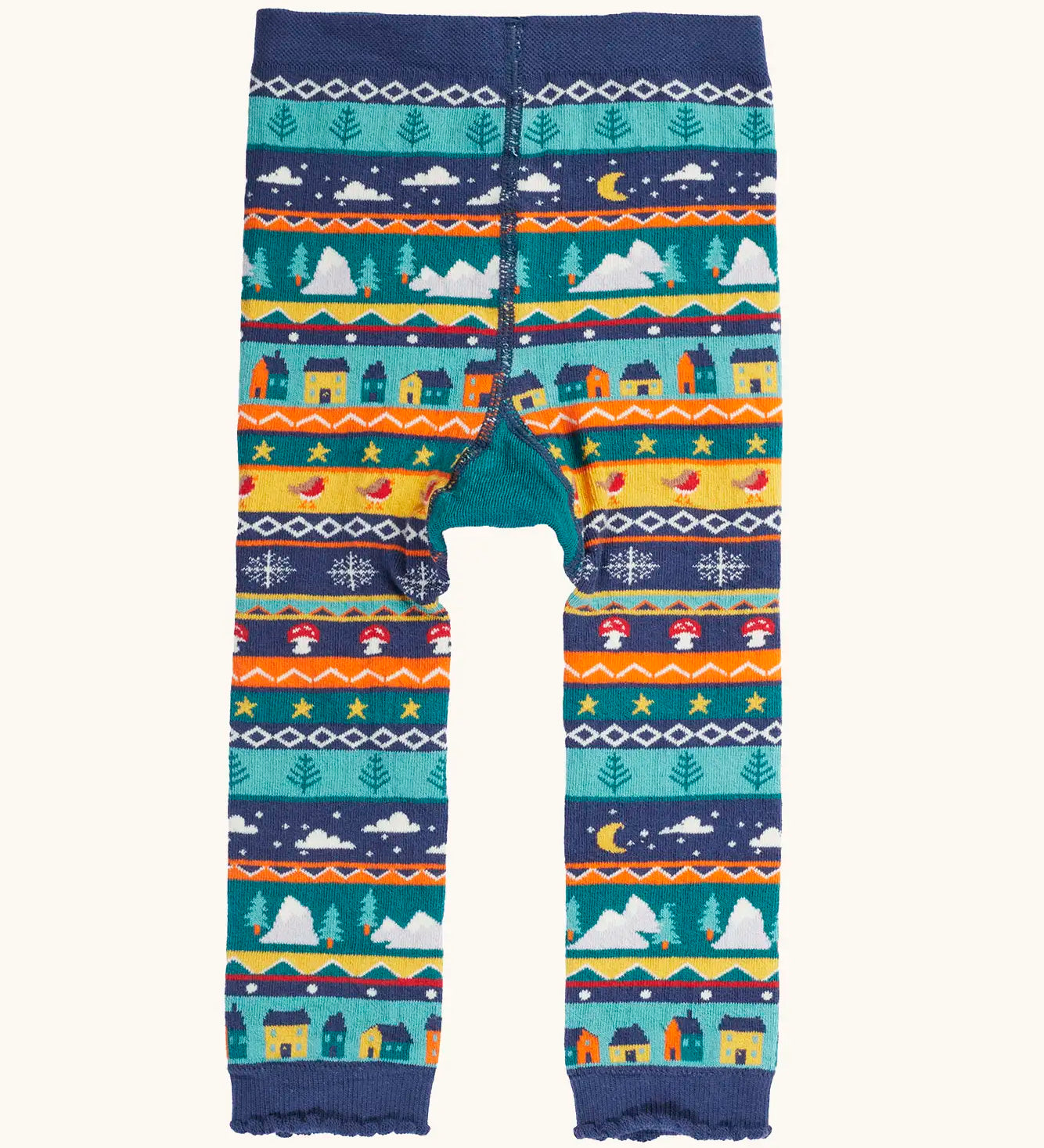 Frugi GOTS organic knitted footless leggings with a festive fair isle design.