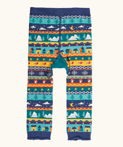 Frugi GOTS organic knitted footless leggings with a festive fair isle design.
