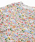 Frugi GOTS organic cotton mabel outfit showing a close up of the Highland F
fields print on the top
