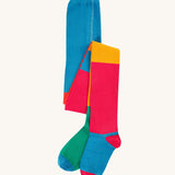 Frugi Norah Tights - Deep Water Colour Block, in blue, green, pink, yellow and orange