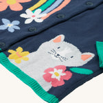 A look at the cat print on the Reva Knitted Cardigan