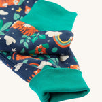 A closer look at the adjustable ankle cuffs on the Frugi Zelah Zip Up All In One - Roarsome!