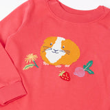 Frugi 100% organic cotton pink long sleeve top with a playful guinea pig applique and stretchy ribbed neck band for easy dressing