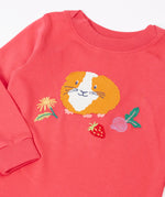Frugi 100% organic cotton pink long sleeve top with a playful guinea pig applique and stretchy ribbed neck band for easy dressing