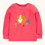 Frugi GOTS 100% organic cotton kids long sleeve top in pink with a playful guinea pig applique on the front