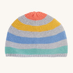 Frugi Harlen Knitted Hat - Grey Marl Stripe. A cosy, grey knit hat with soft coloured stripes