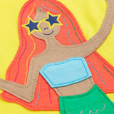 Frugi hotchpotch short sleeve t-shirt laid flat showing a mermaid patch 