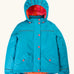 Frugi kids 3 in 1 rambler coat in boat blue/rhubarb check. Features a full length zip with popper fasteners, removable hood with a fleece inner