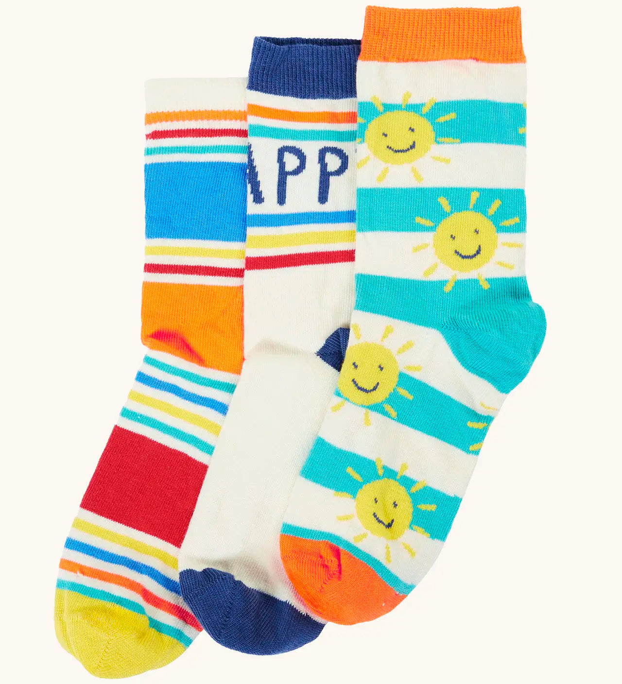 Frugi GOTS organic cotton rock my socks 3 pack in Summer inspired colours and designs