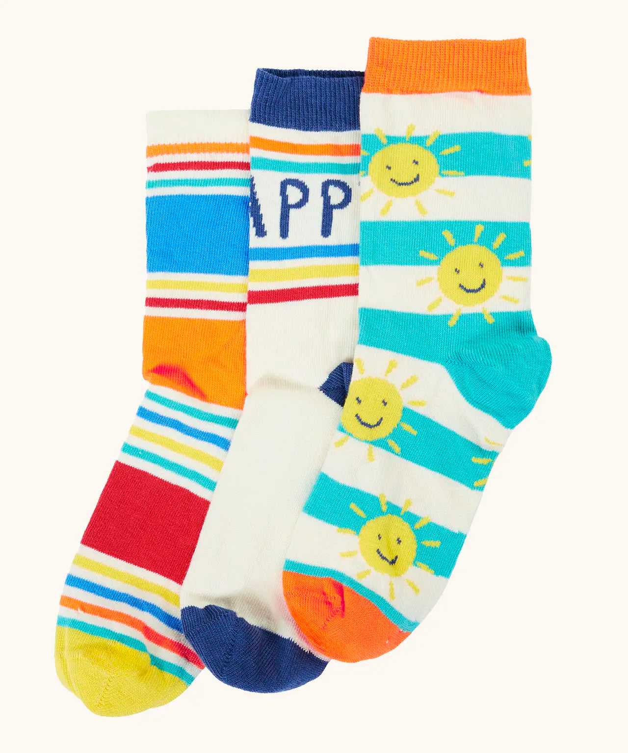 Frugi GOTS organic cotton rock my socks 3 pack in Summer inspired colours and designs