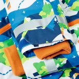  Frugi recycled polyester snow and ski coat in starry slopes showing the adjustable velcro strap on the cuff