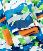  Frugi recycled polyester snow and ski coat in starry slopes showing the adjustable velcro strap on the cuff
