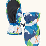 The back of the Frugi kids starry slopes snow mittens. Showing the grippy palm detail on recycled polyester fabric.