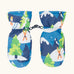Frugi kids starry slopes snow mittens. A pair of recycled polyester winter mittens  with a winter ski design. features a black clip on each mitten 
