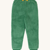 Frugi ted fleece pull ups trousers in a Holly greencolour. These cosy trousers are super soft and warm and available at Babipur.