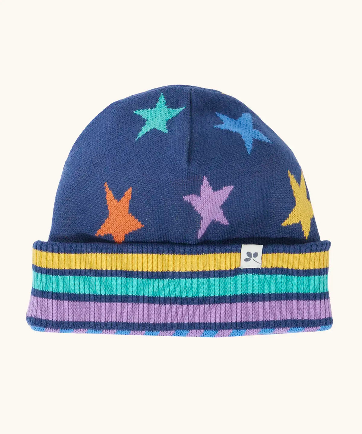 Frugi GOTS organic cotton voyager reversible hat showing the star with striped brim design
