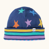 Frugi GOTS organic cotton voyager reversible hat showing the star with striped brim design