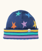 Frugi GOTS organic cotton voyager reversible hat showing the star with striped brim design
