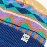 Frugi GOTS organic cotton voyager reversible hat showing close up of the winter fairisle design