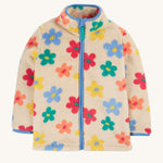 Frugi Zipped Ted Fleece Jacket - Flower Pop. A lovely cream fleece jacket, with light blue piping and colourful flower print