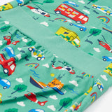Frugi green dressing babygrow to the rescue print detail