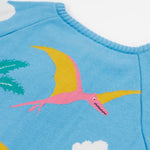 Frugi blue knitted cardigan dino back neck detail