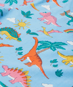 Frugi blue skater dress dinoland print detail