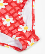 Frugi kids coral swim suit in check and daisy chain 
