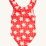 Frugi coral little swimsuit daisy chain back detail
