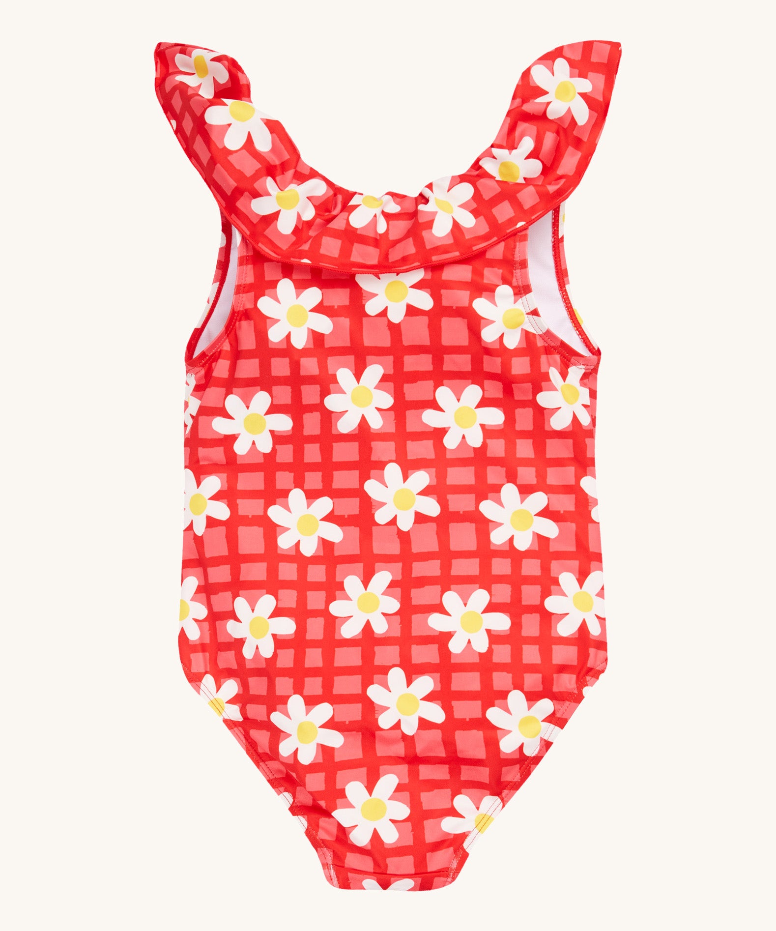 Frugi coral little swimsuit daisy chain back detail