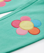 Frugi green crawler joggers daisy knee patch detail