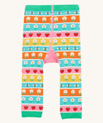 Frugi knitted leggings daisy and ladybird design back detail on a cream background