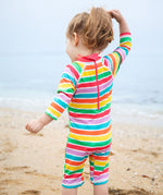 Frugi green and stripe sun safe suit daisy design 