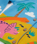 Frugi blue knitted cardigan dino front button detail