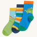 Frugi 3 little socks dino design on a cream background