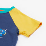 Frugi yellow and navy short sleeve top sleeve detail