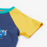 Frugi yellow and navy short sleeve top sleeve detail