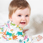 Frugi white baby grow dino land design