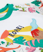Frugi white pyjama set dinoland neck and print detail