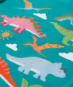 Frugi green adventure long sleeve top dinosaur print detail