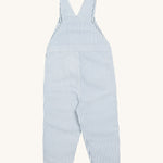 Frugi blue stripe dungarees rainbow design back detail