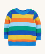 Frugi jumper bold and bright stripe design on a cream background