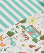 Frugi green and white striped body 2 pack farm design print detail