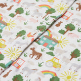 Frugi white baby grow farm life print detail