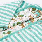 Frugi white and green stripe reversible jacket farm life front poppers detail