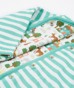 Frugi white and green stripe reversible jacket farm life front poppers detail