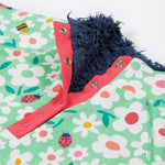 Frugi green snuggle fleece busy bugs neck detail