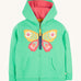 Frugi green hoodie butterfly design on a cream background
