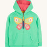 Frugi green hoodie butterfly design on a cream background